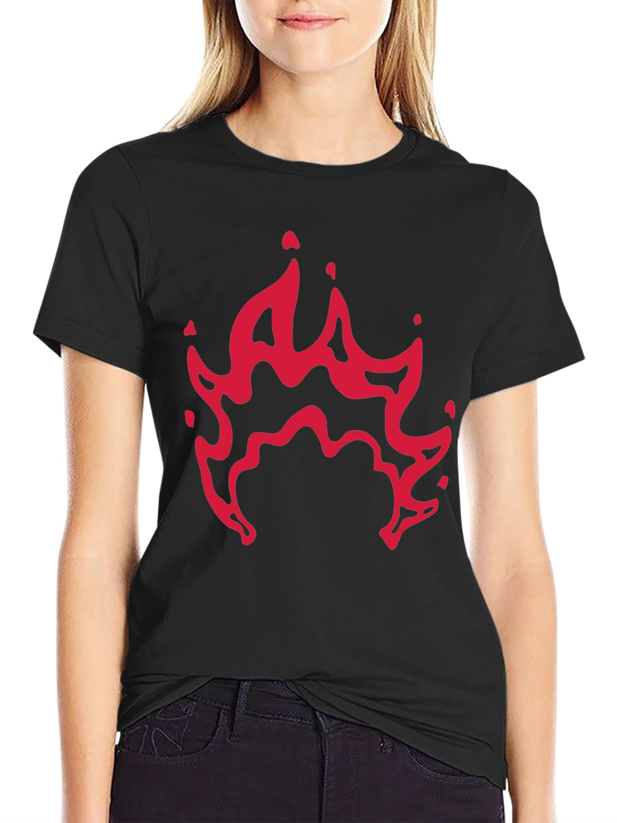 Mens Black T-Shirt with Red Flame Graphic