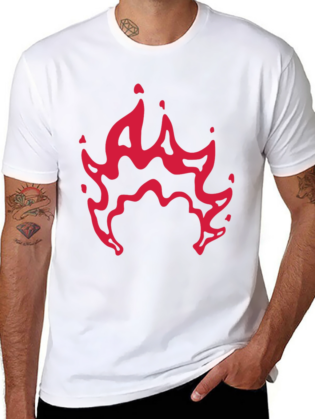 Mens Black T-Shirt with Red Flame Graphic