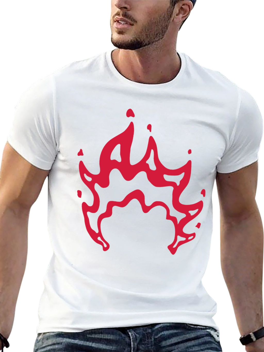 Mens Black T-Shirt with Red Flame Graphic