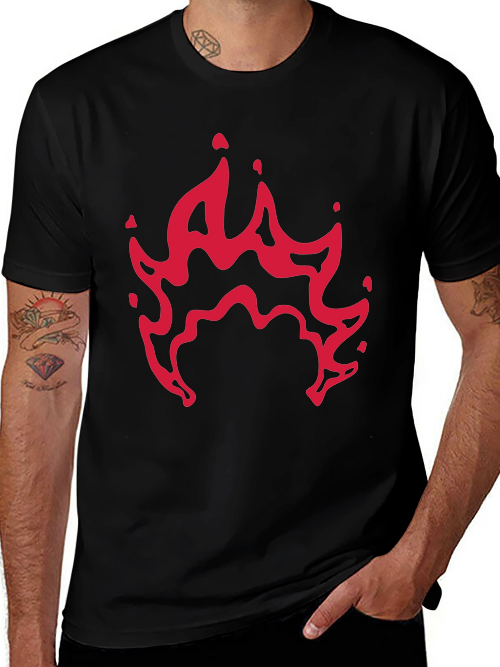 Mens Black T-Shirt with Red Flame Graphic