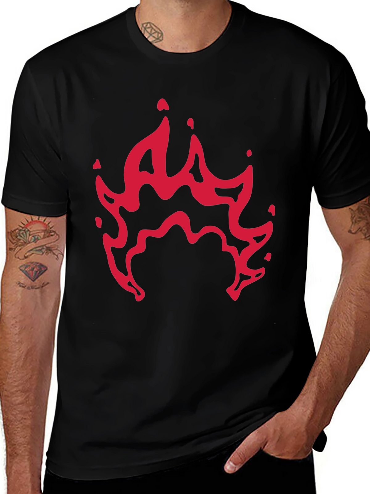 Mens Black T-Shirt with Red Flame Graphic