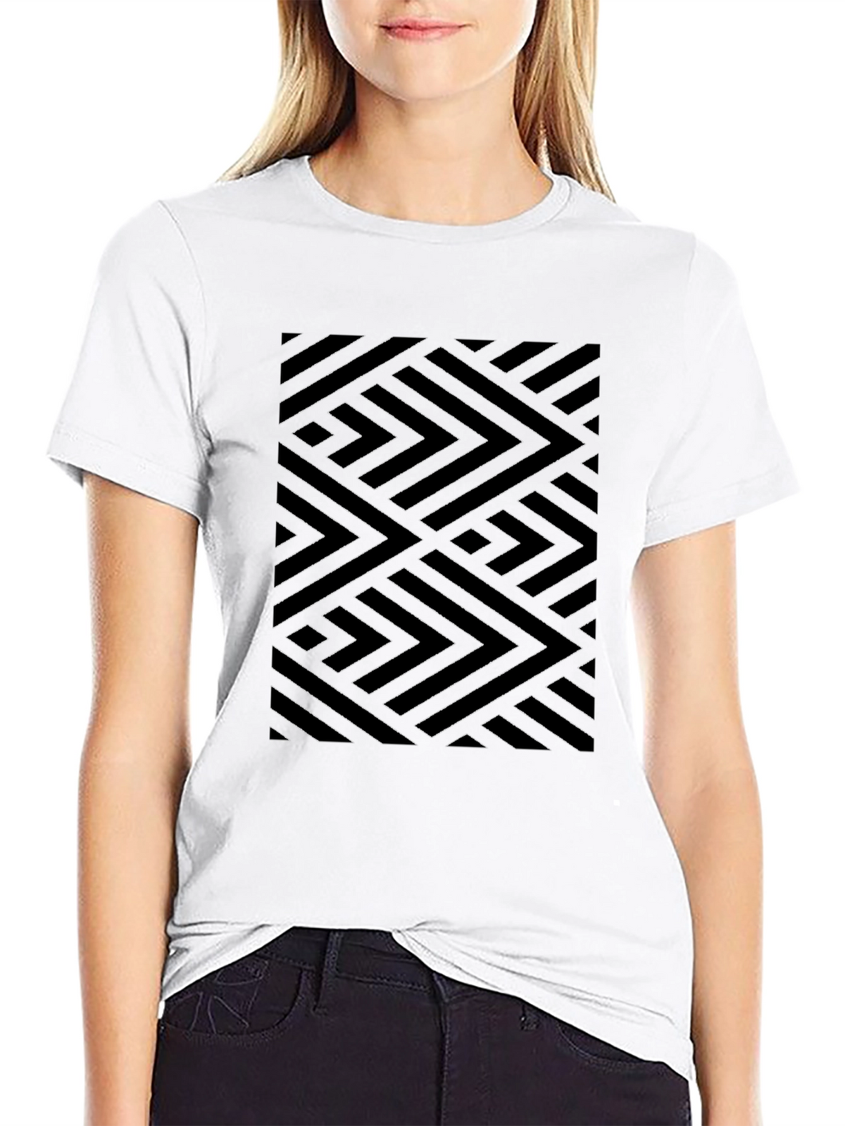Geometric Pattern Black Tee