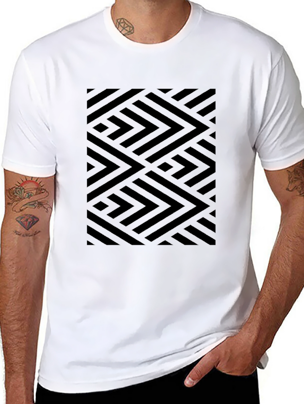 Geometric Pattern Black Tee