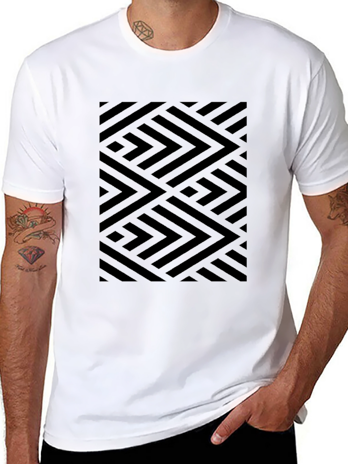 Geometric Pattern Black Tee