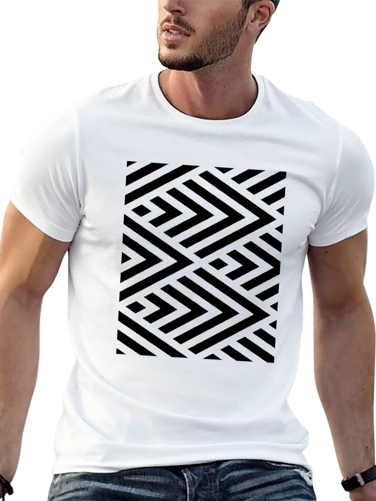 Geometric Pattern Black Tee
