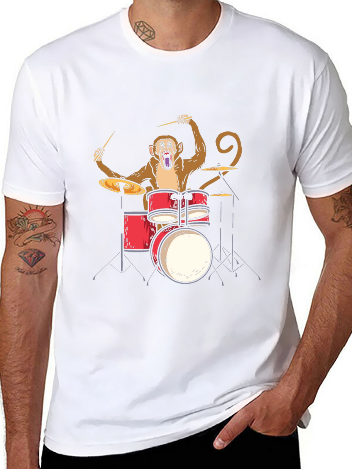 Monkey Drummer Graphic Tee - Black Cotton T-Shirt