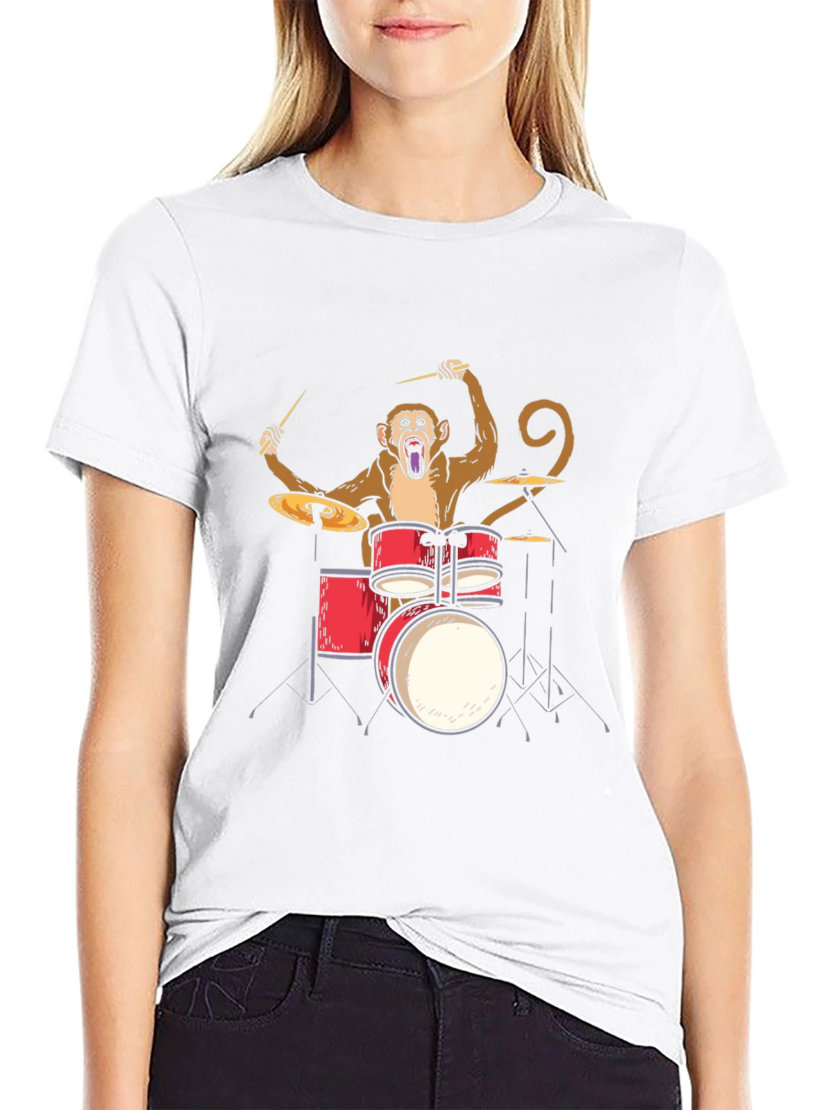 Monkey Drummer Graphic Tee - Black Cotton T-Shirt