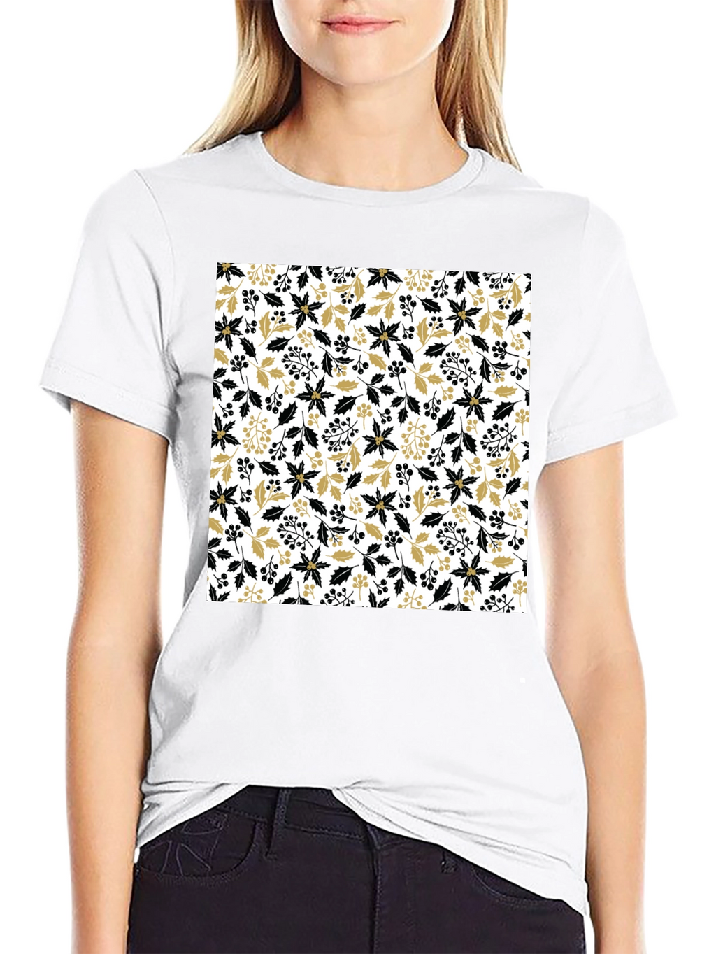 Floral Pattern Crew Neck Tee