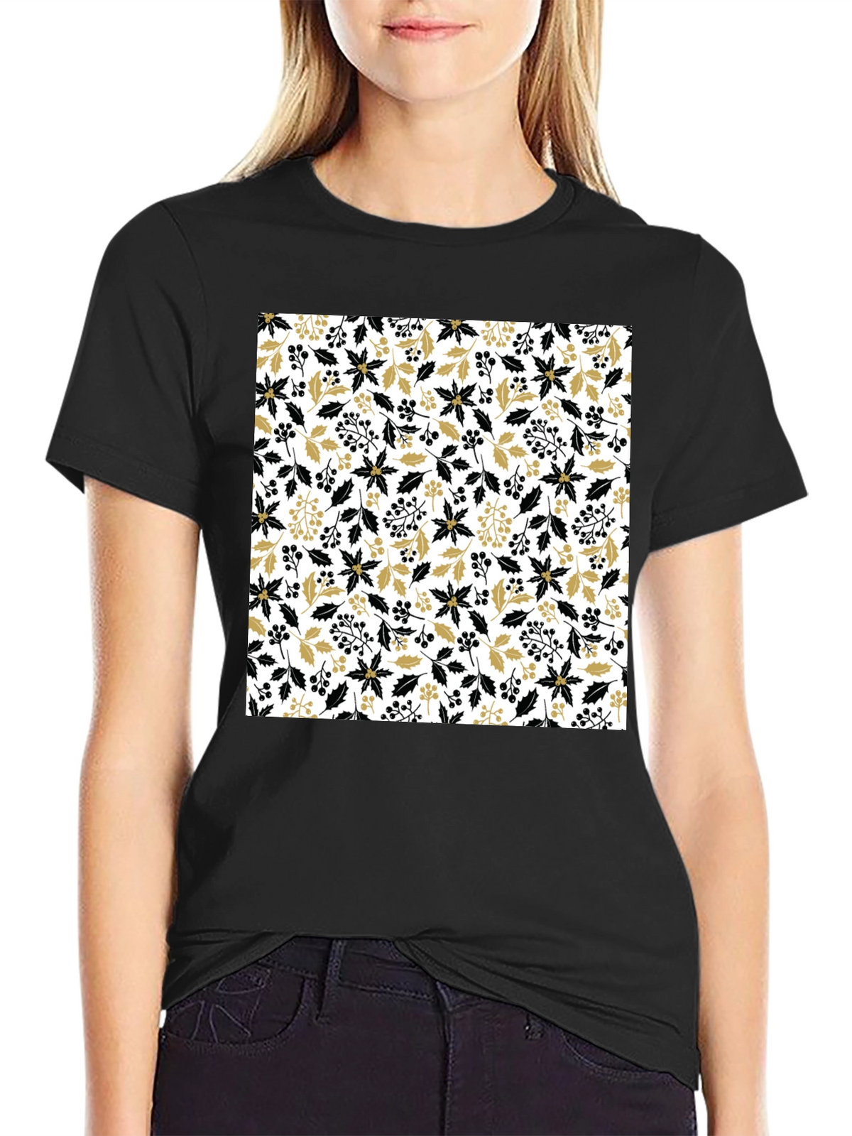 Floral Pattern Crew Neck Tee
