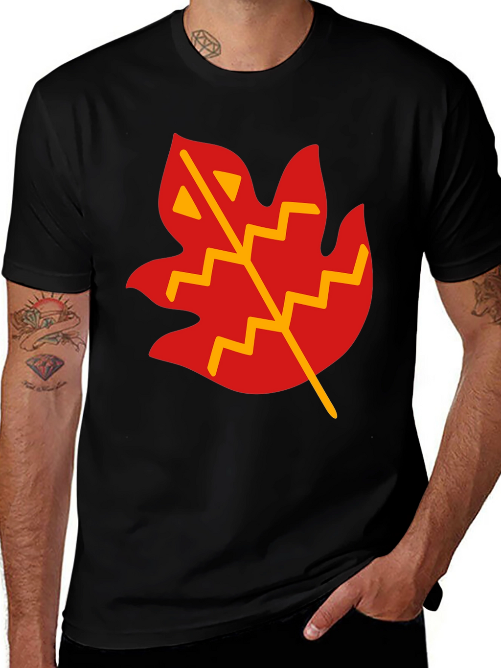Leaf Graphic T-Shirt - Casual Black Tee