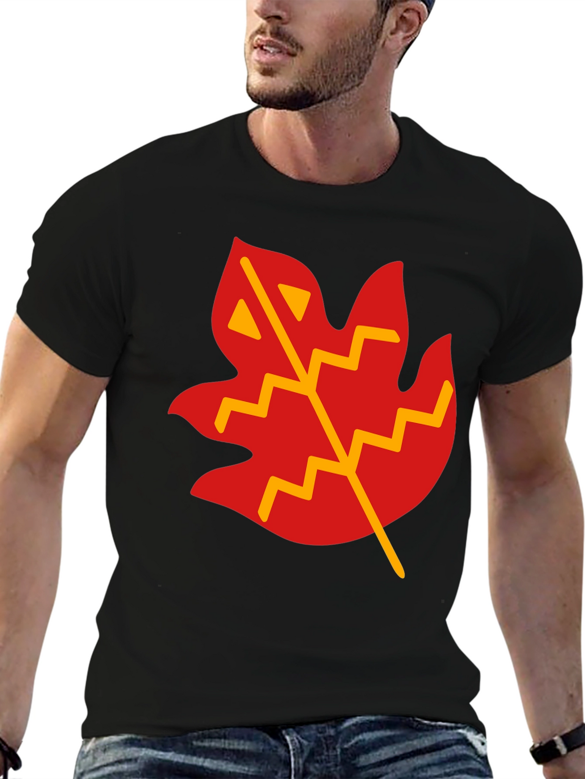 Leaf Graphic T-Shirt - Casual Black Tee