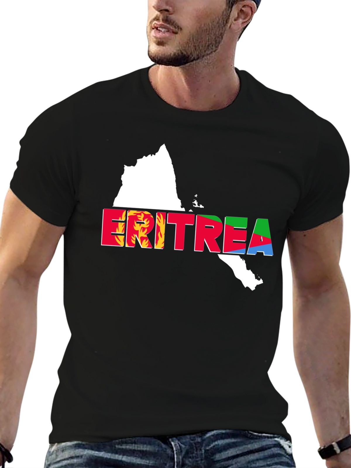 Eritrea Map Flag T-Shirt - Black Cotton Tee