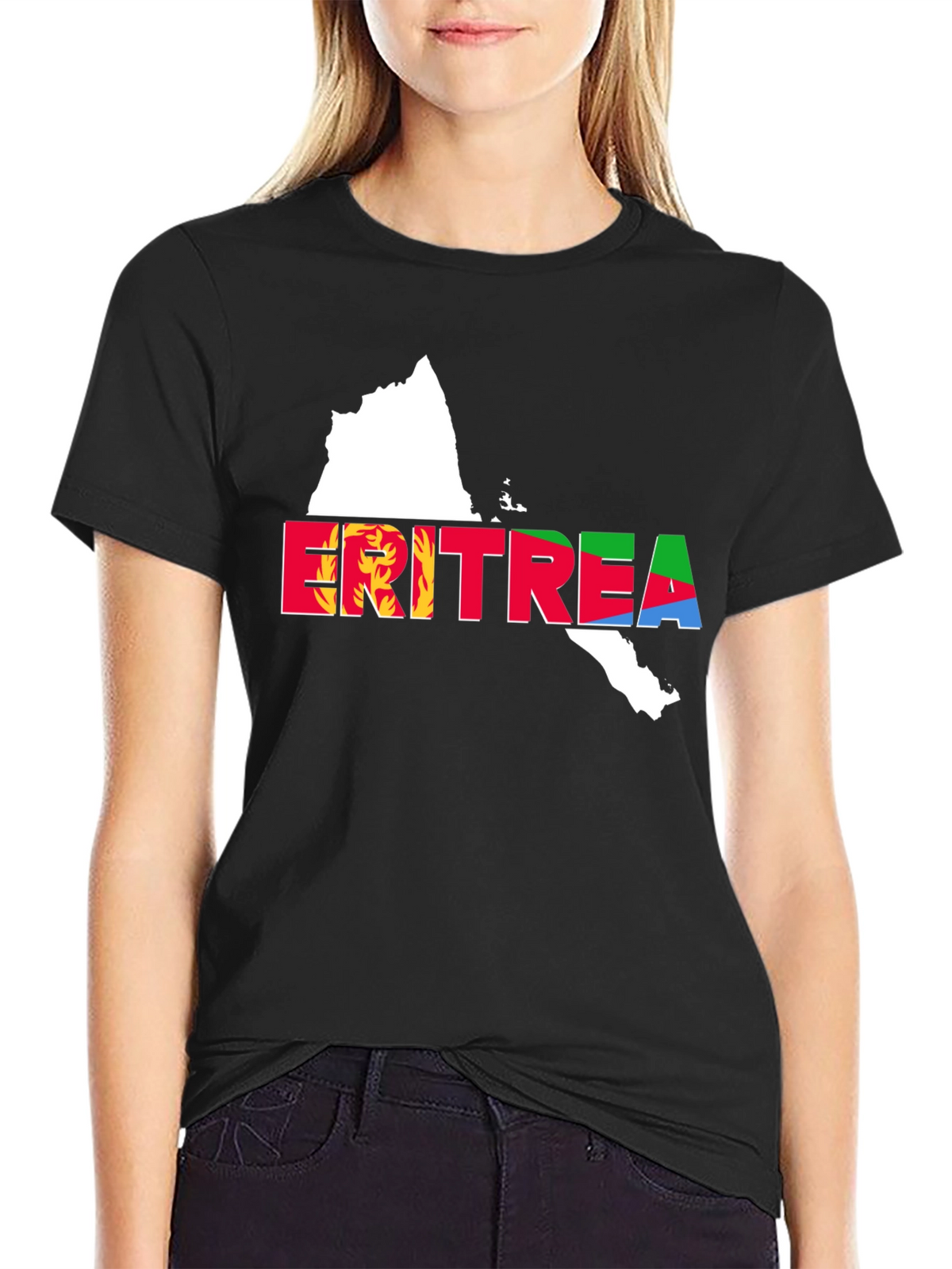 Eritrea Map Flag T-Shirt - Black Cotton Tee