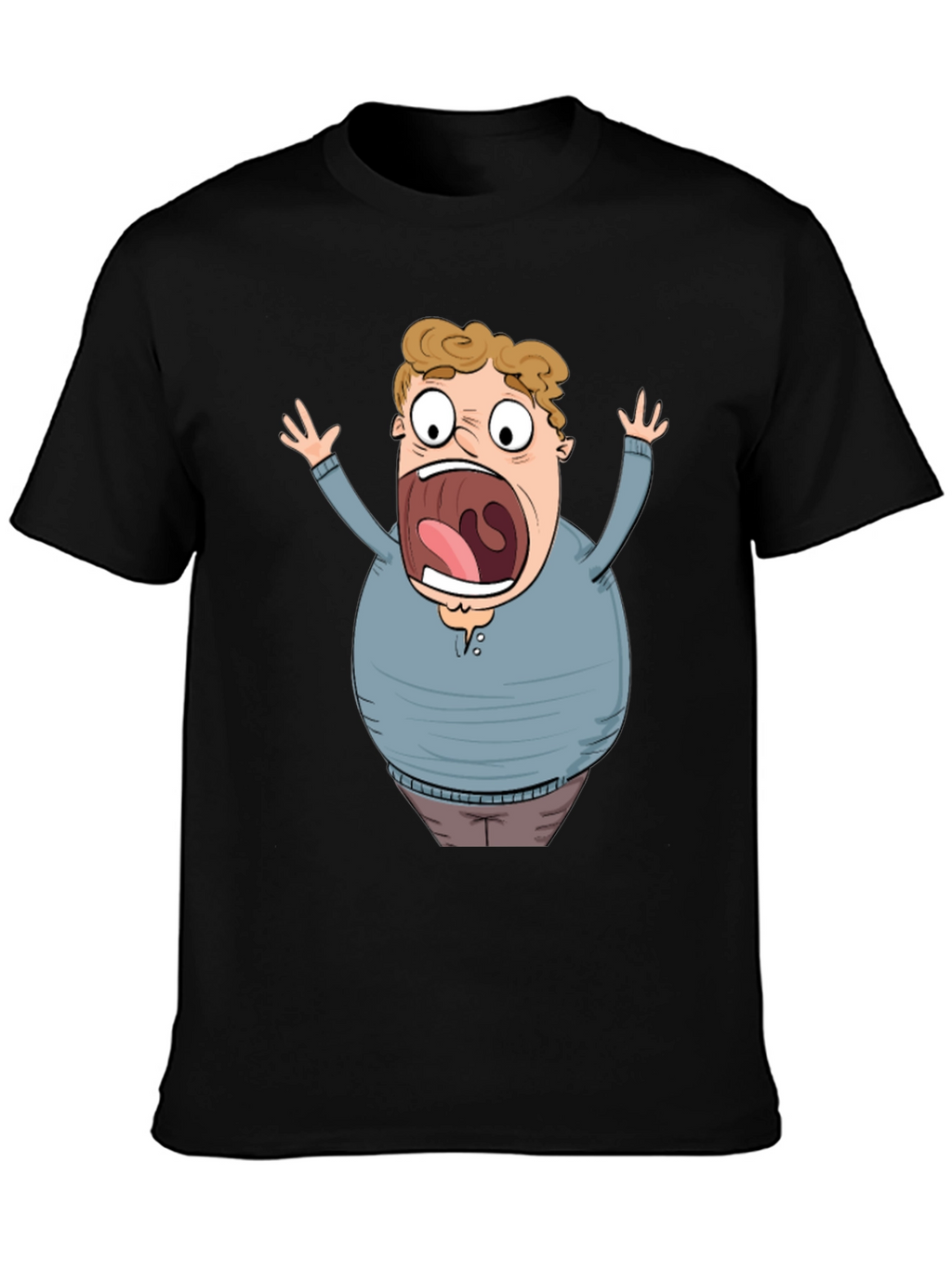 Cartoon Scared Man Graphic Black T-Shirt