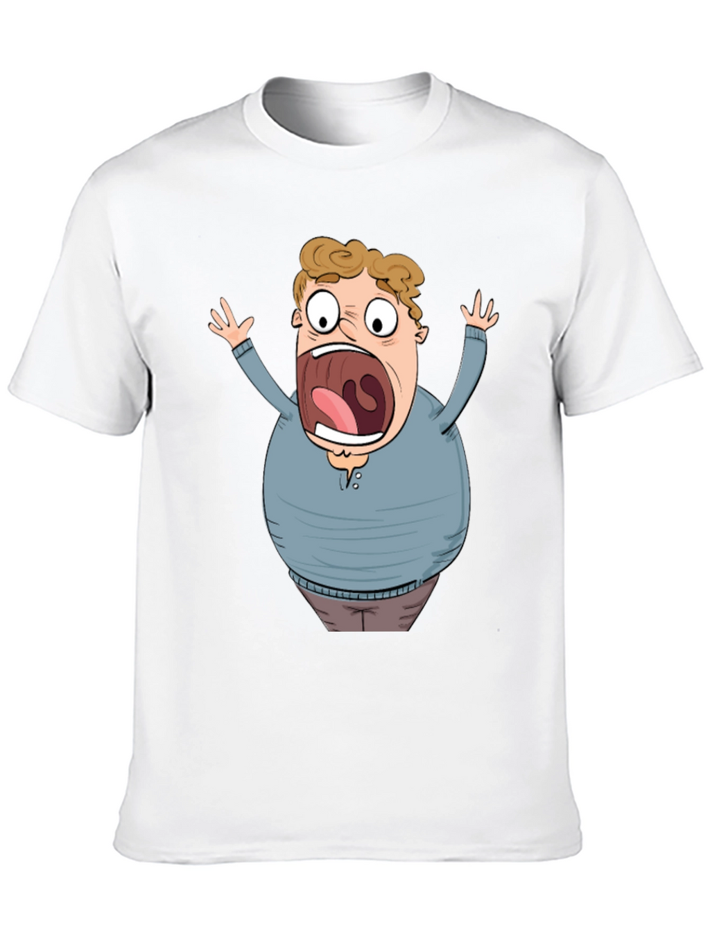 Cartoon Scared Man Graphic Black T-Shirt