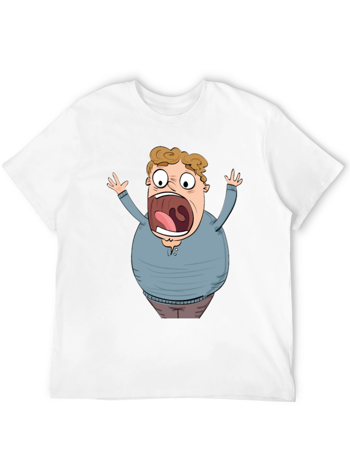 Cartoon Scared Man Graphic Black T-Shirt
