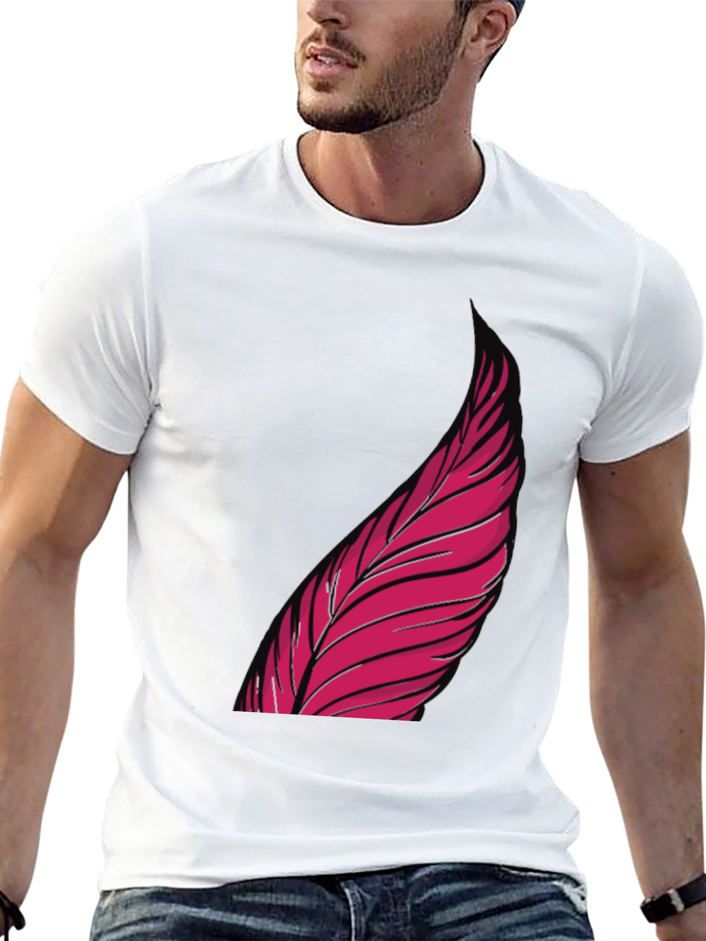 Mens Black Graphic Tee - Pink Feather Design