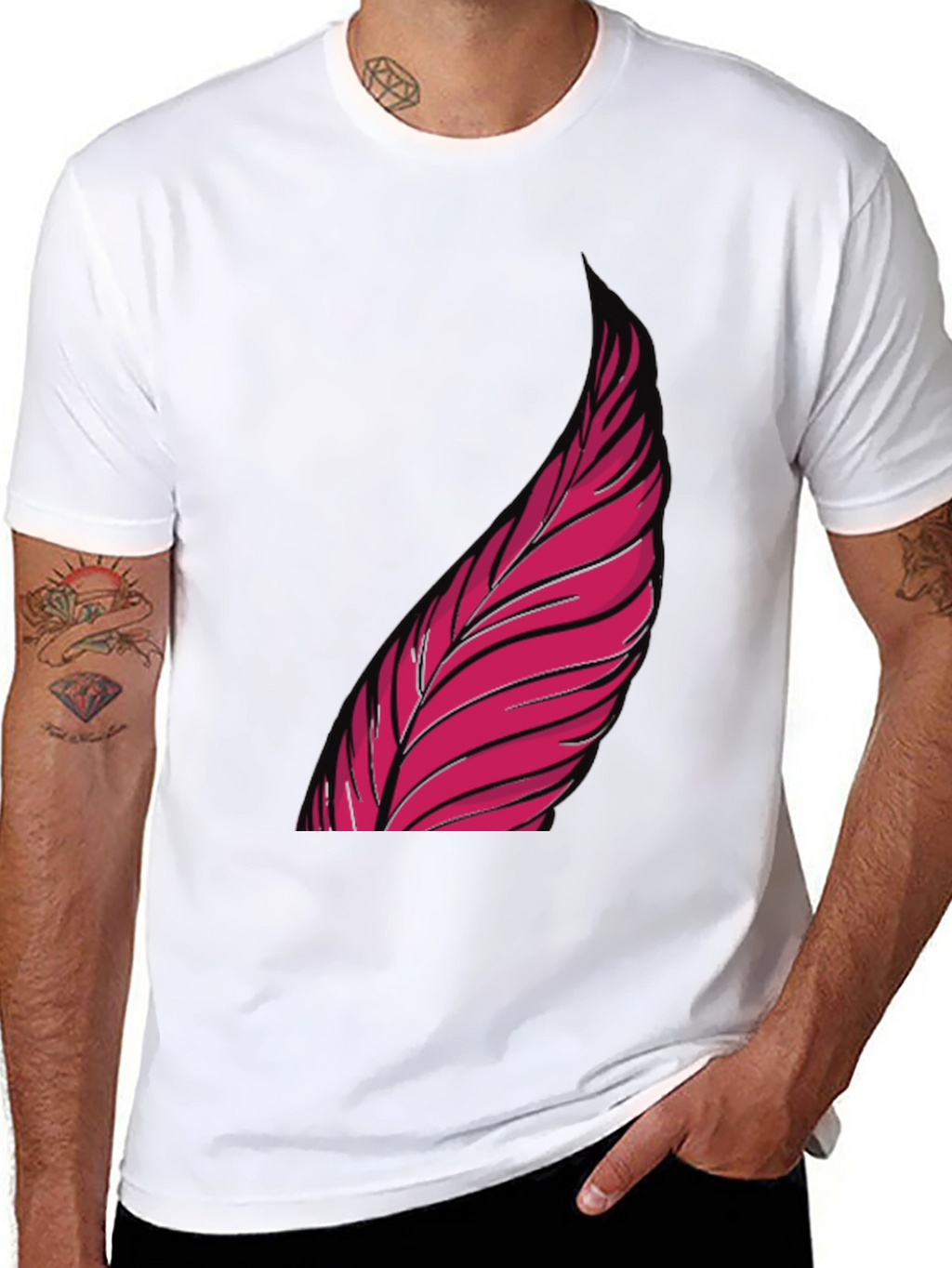 Mens Black Graphic Tee - Pink Feather Design