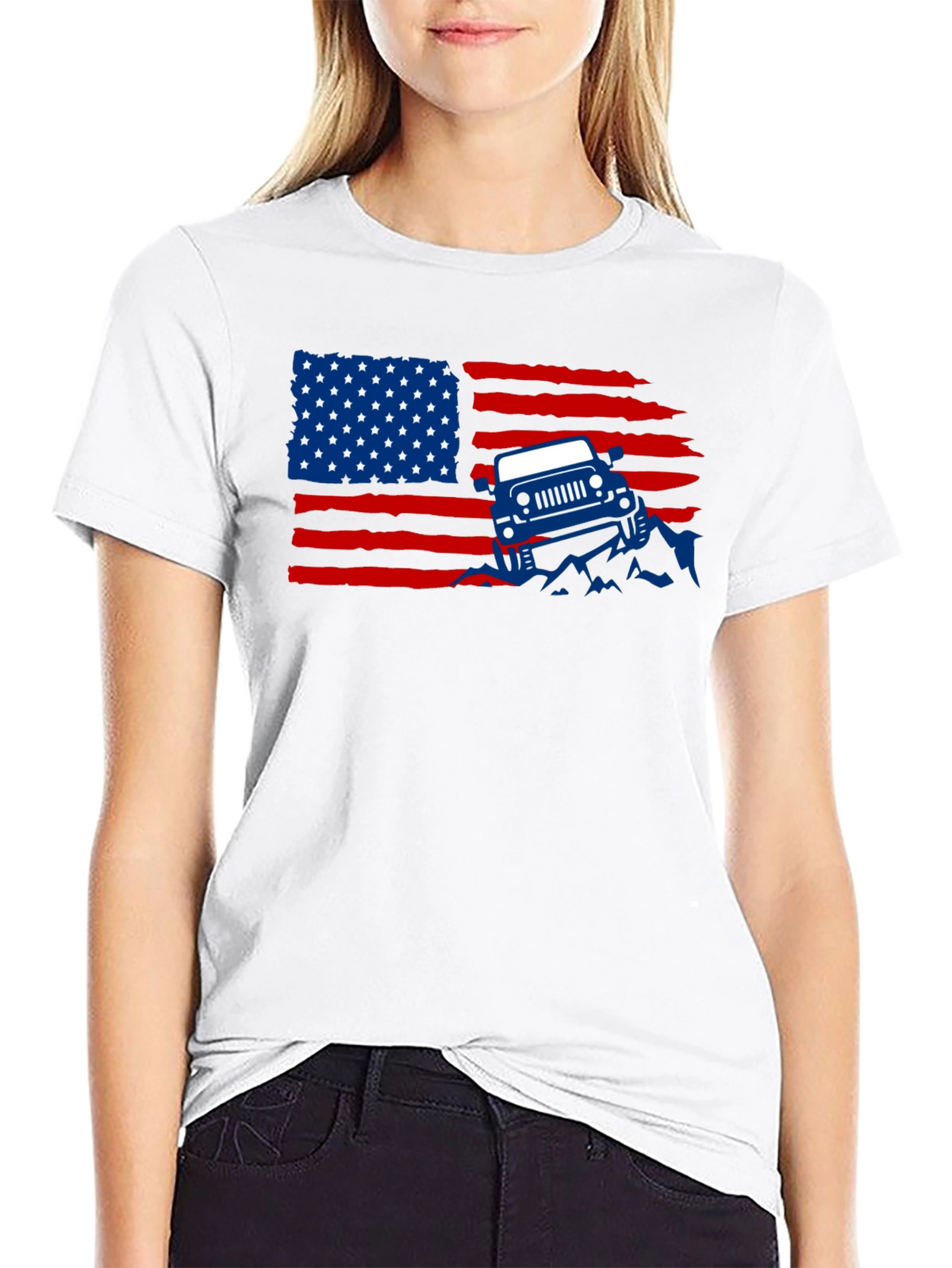 American Flag Jeep Graphic T-Shirt