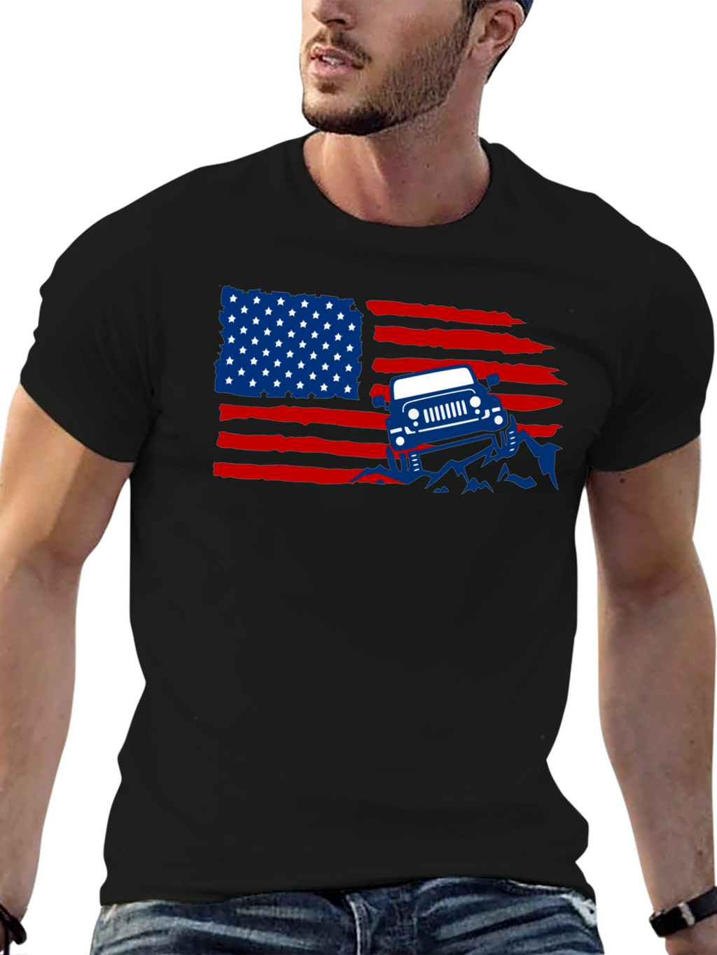 American Flag Jeep Graphic T-Shirt