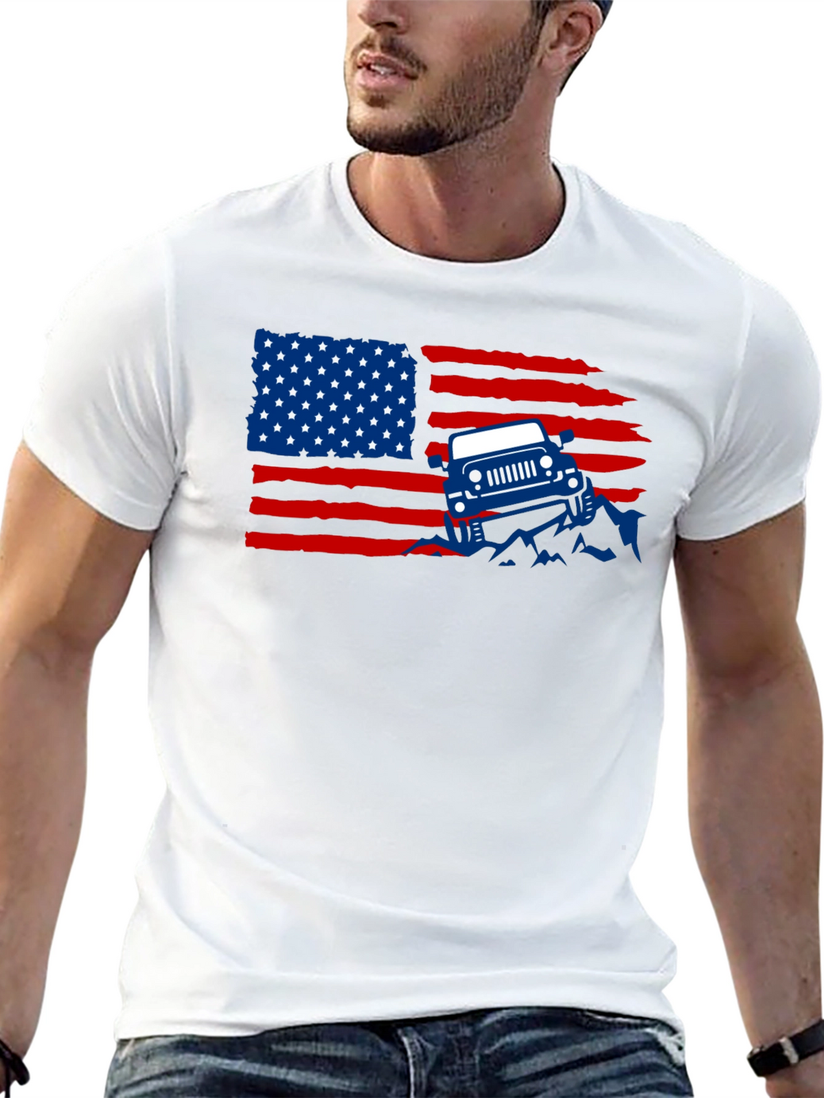 American Flag Jeep Graphic T-Shirt