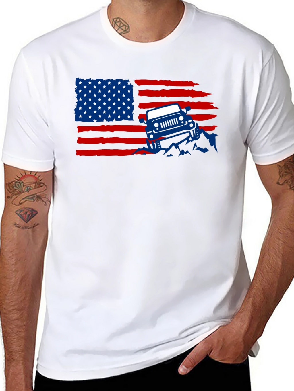 American Flag Jeep Graphic T-Shirt