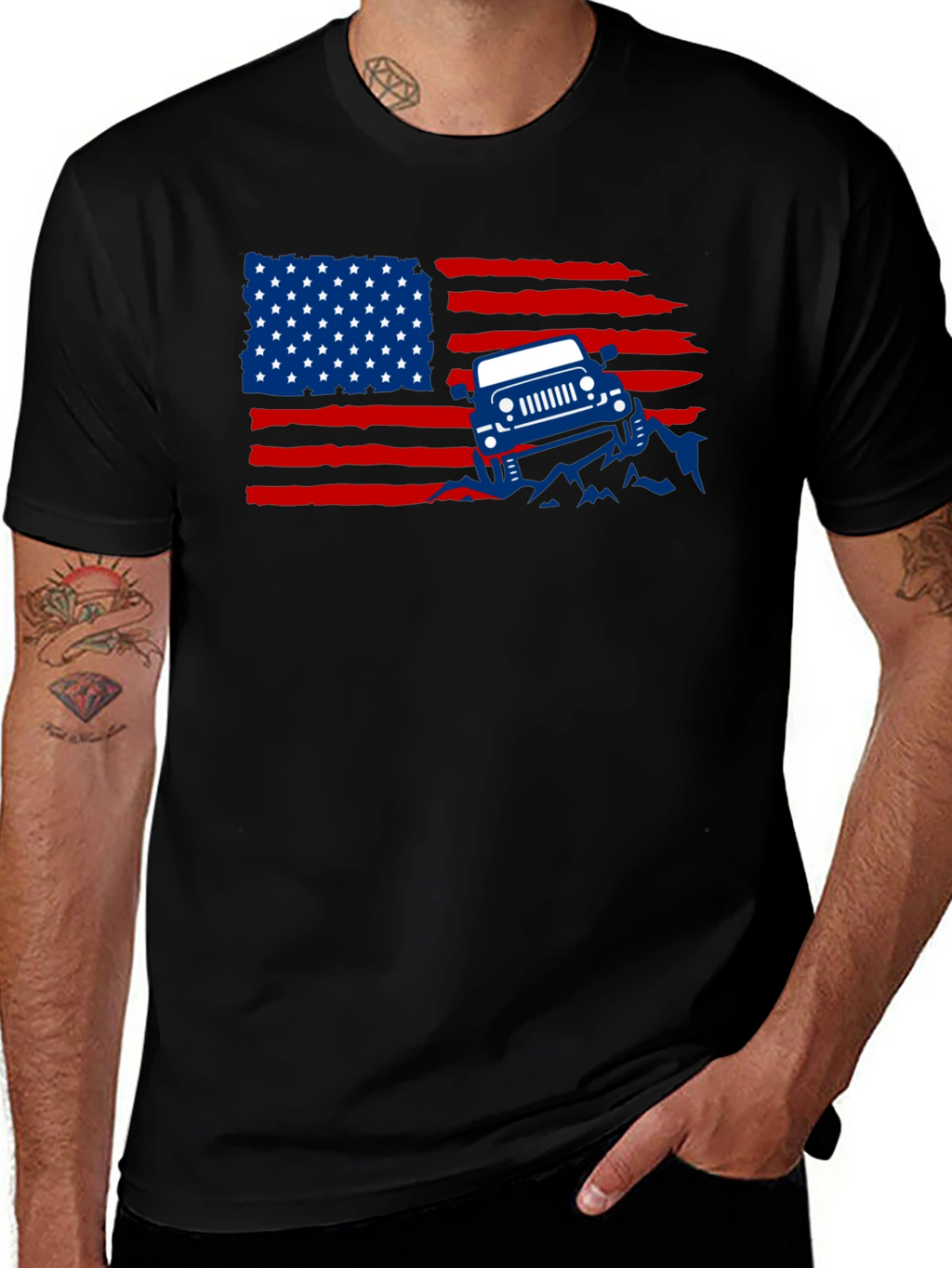 American Flag Jeep Graphic T-Shirt