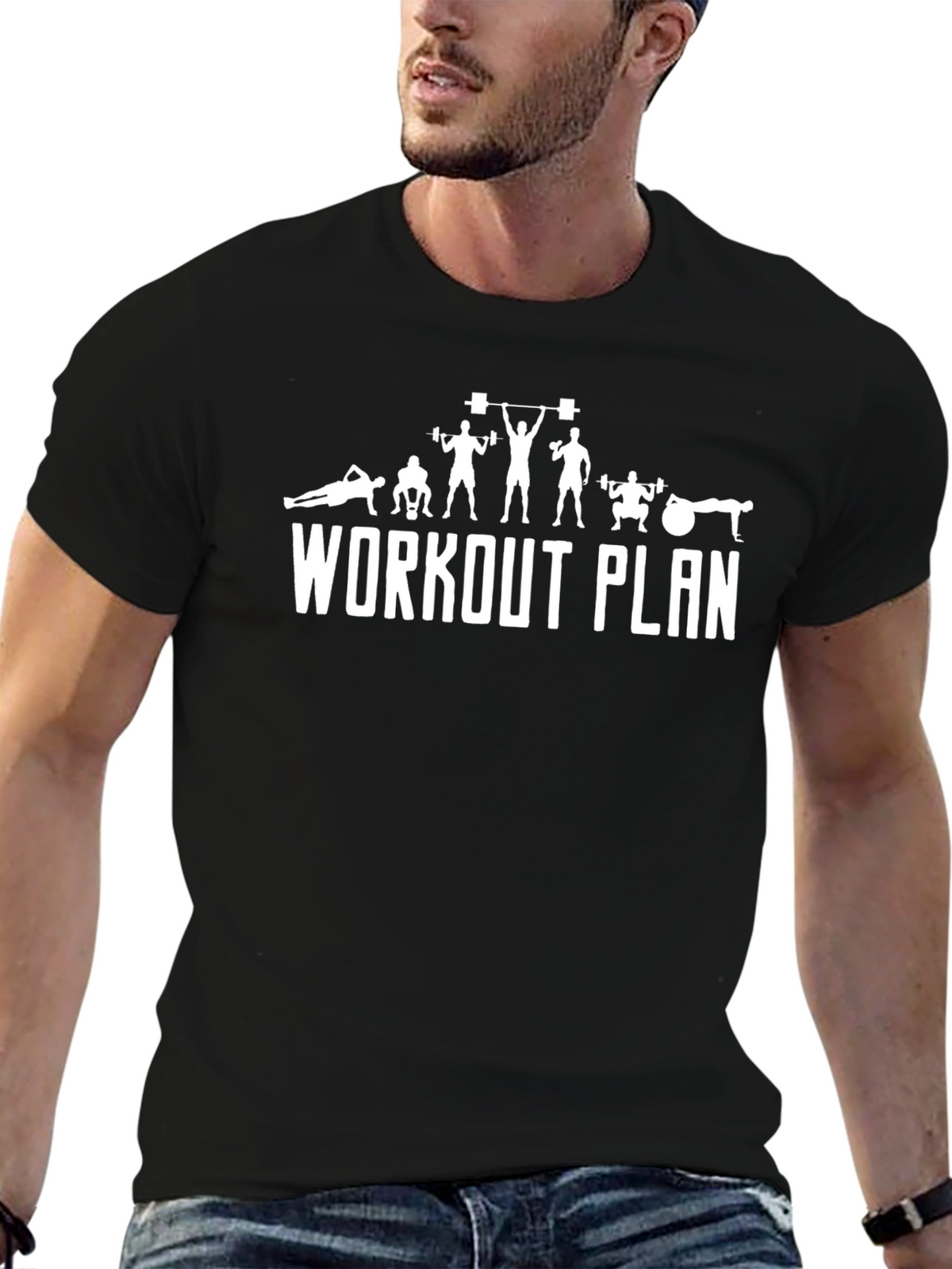 Workout Plan Graphic Tee - Black Cotton T-Shirt