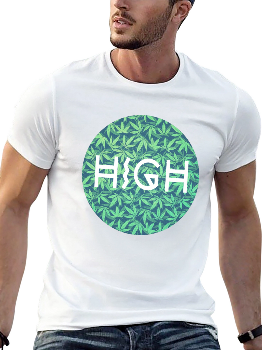 Marijuana Leaf Patterned HIGH Tee