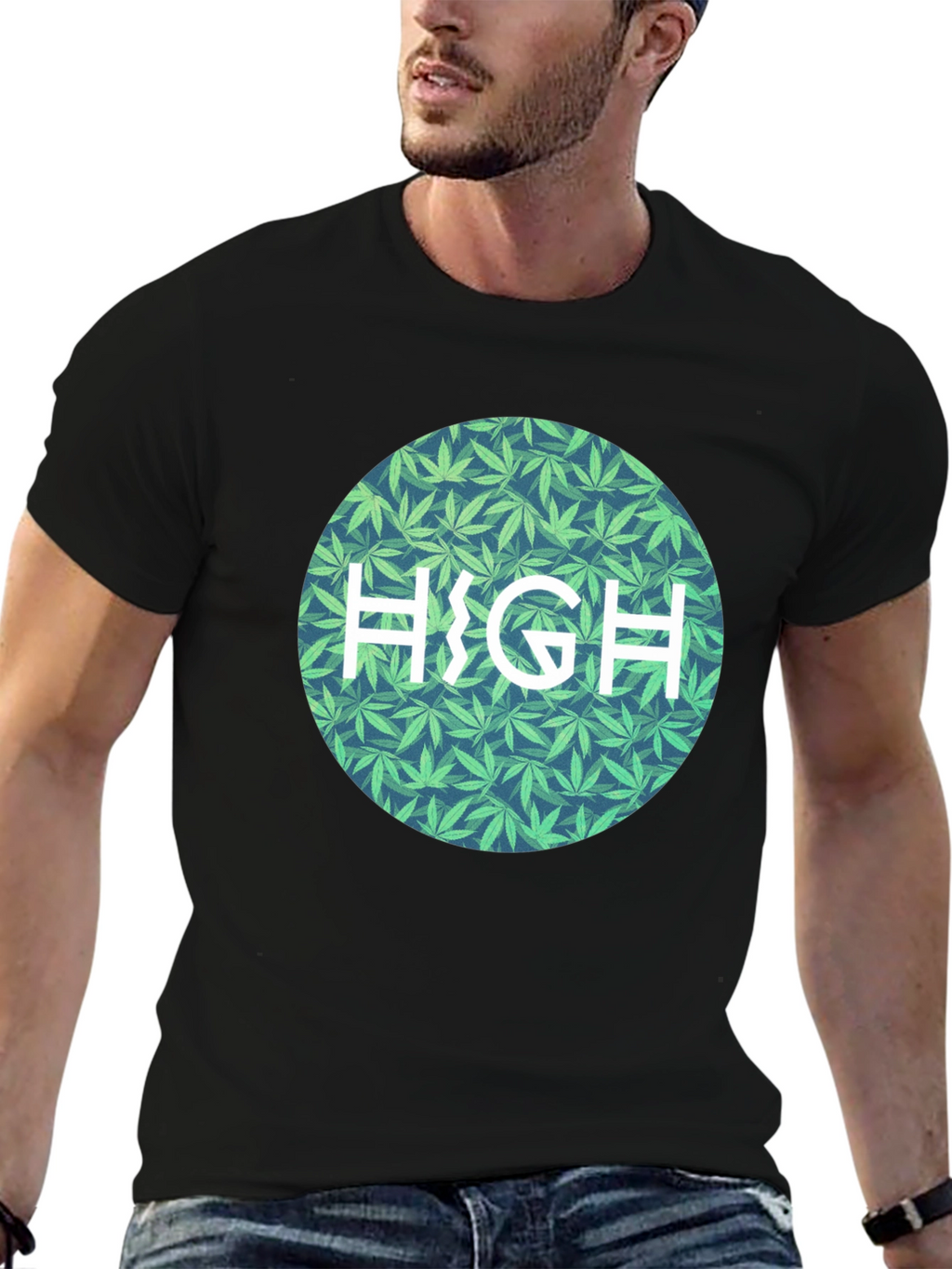 Marijuana Leaf Patterned HIGH Tee