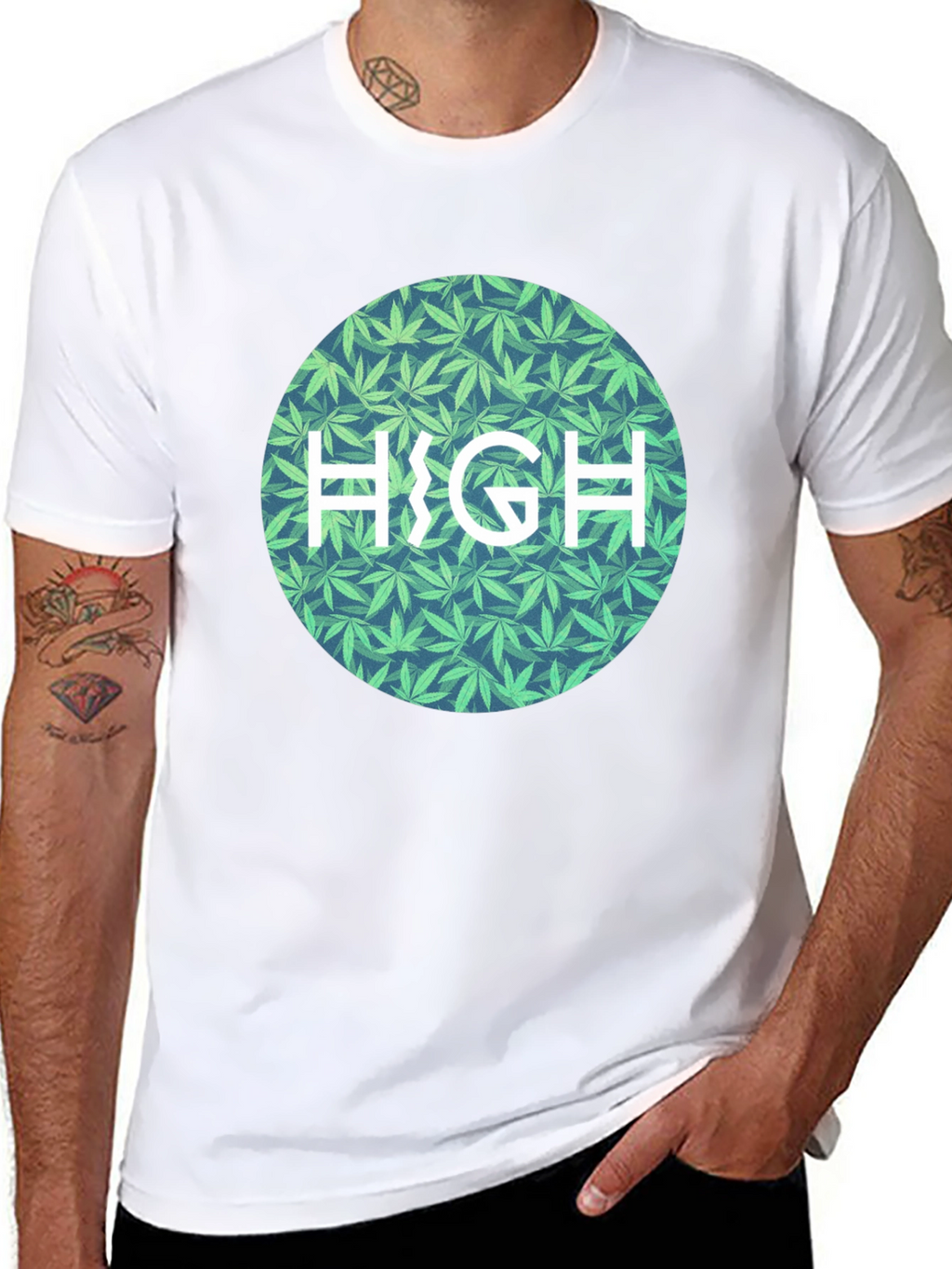 Marijuana Leaf Patterned HIGH Tee