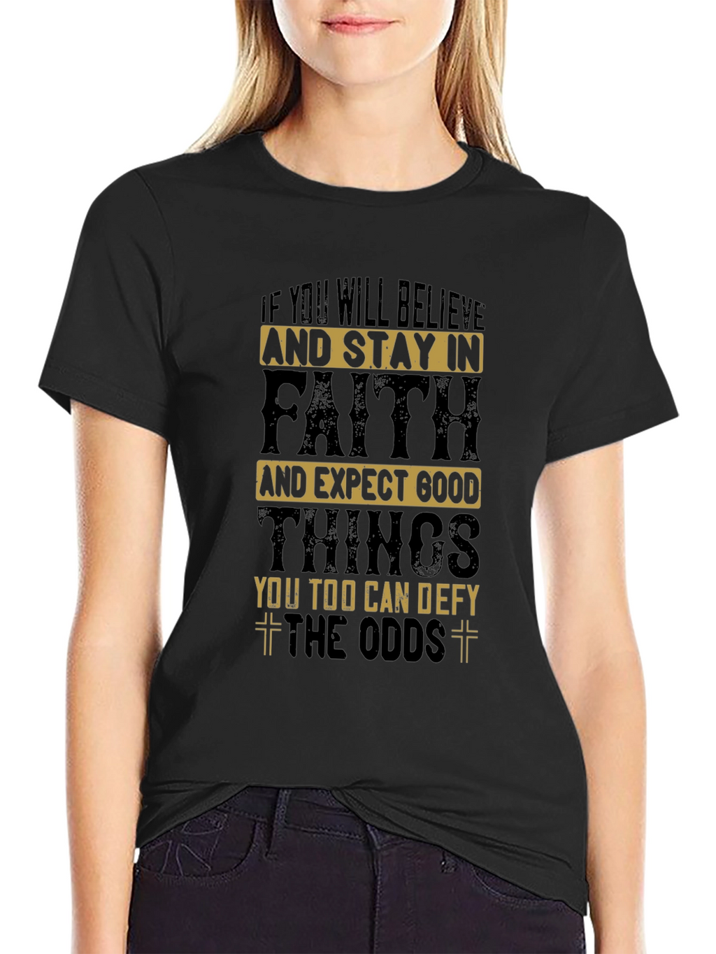 Faith Over Odds Black Graphic Tee