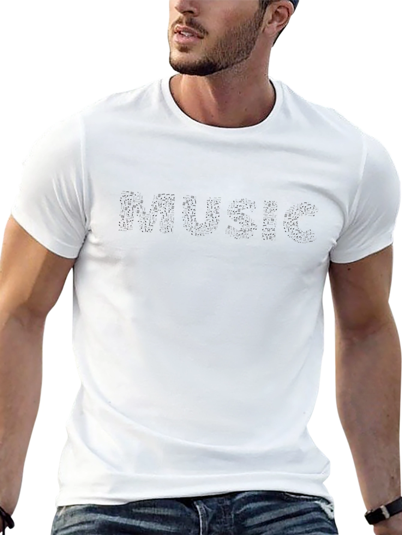 Mens Black MUSIC Graphic Print T-Shirt