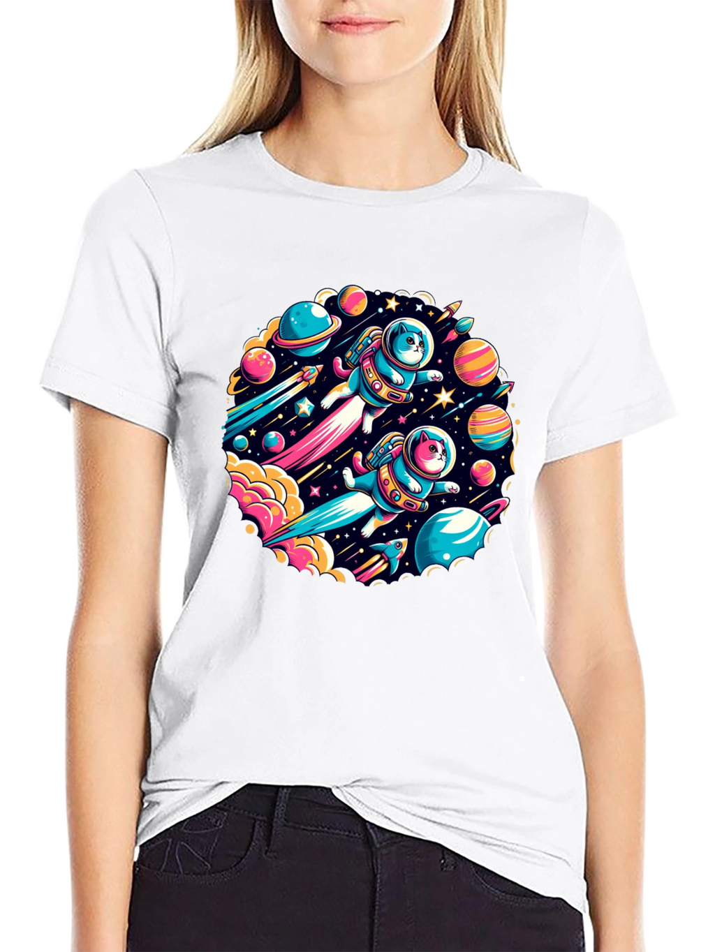 Space Cats Graphic T-Shirt - Quirky Outer Space Design