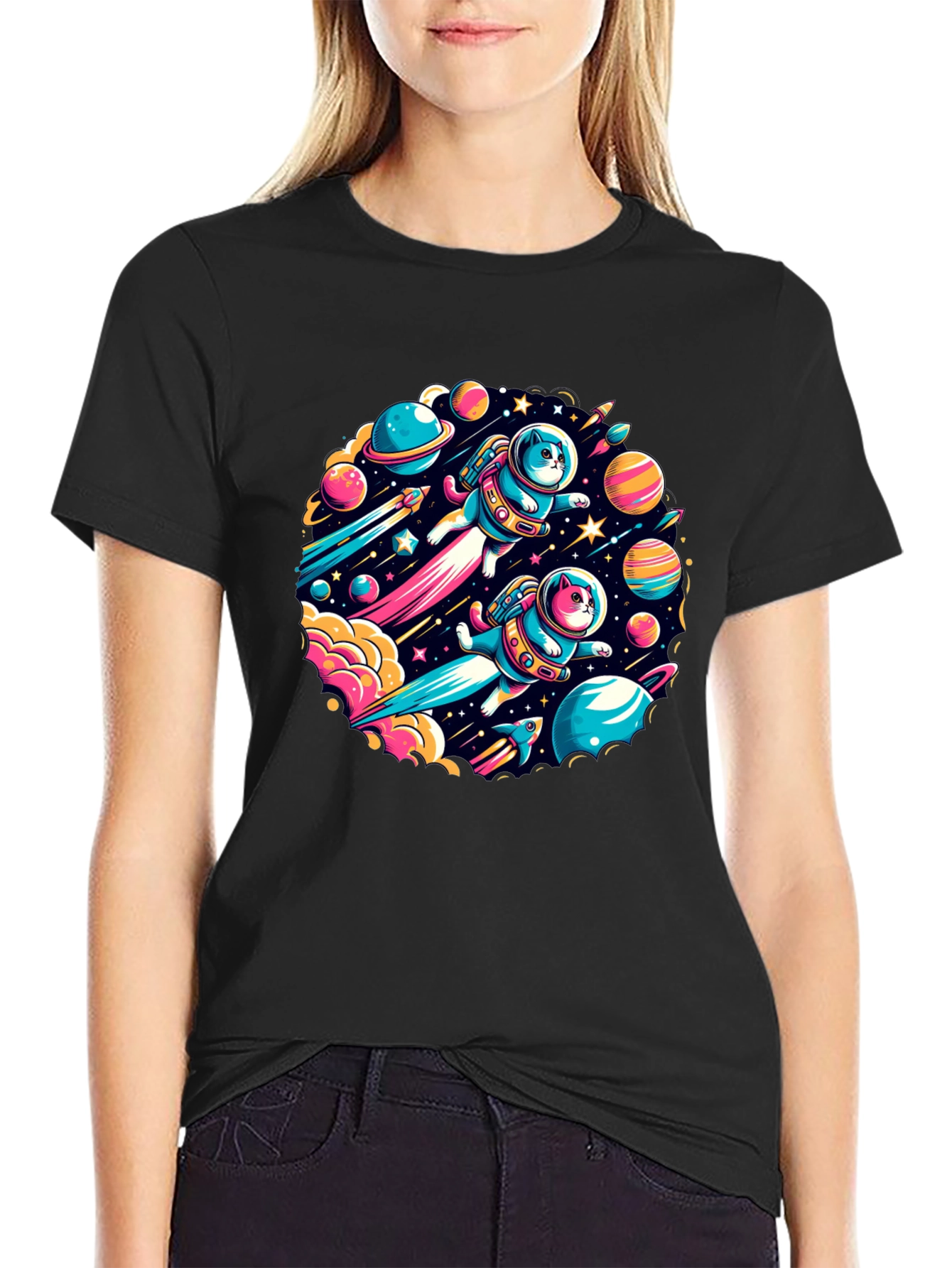 Space Cats Graphic T-Shirt - Quirky Outer Space Design
