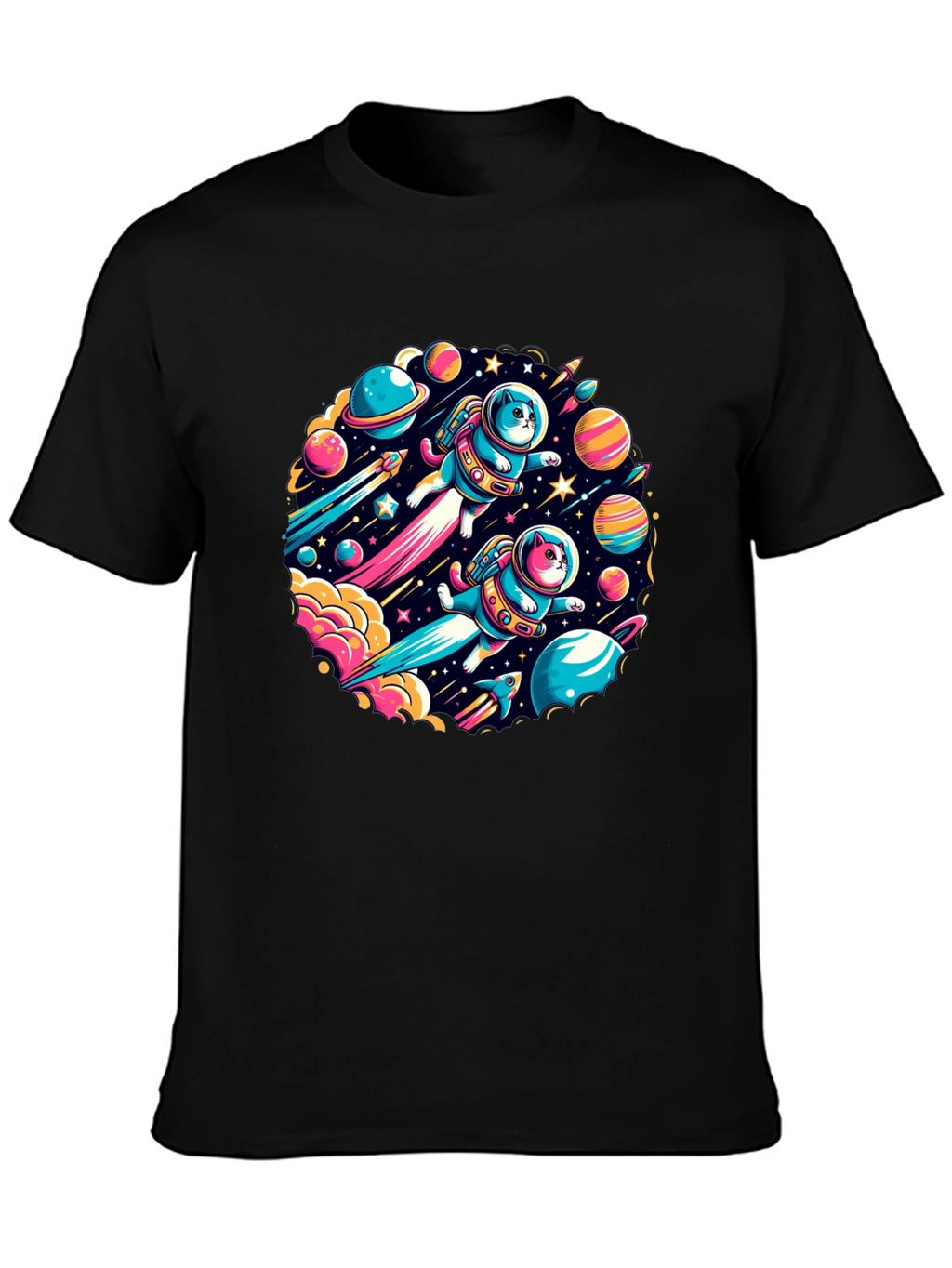 Space Cats Graphic T-Shirt - Quirky Outer Space Design