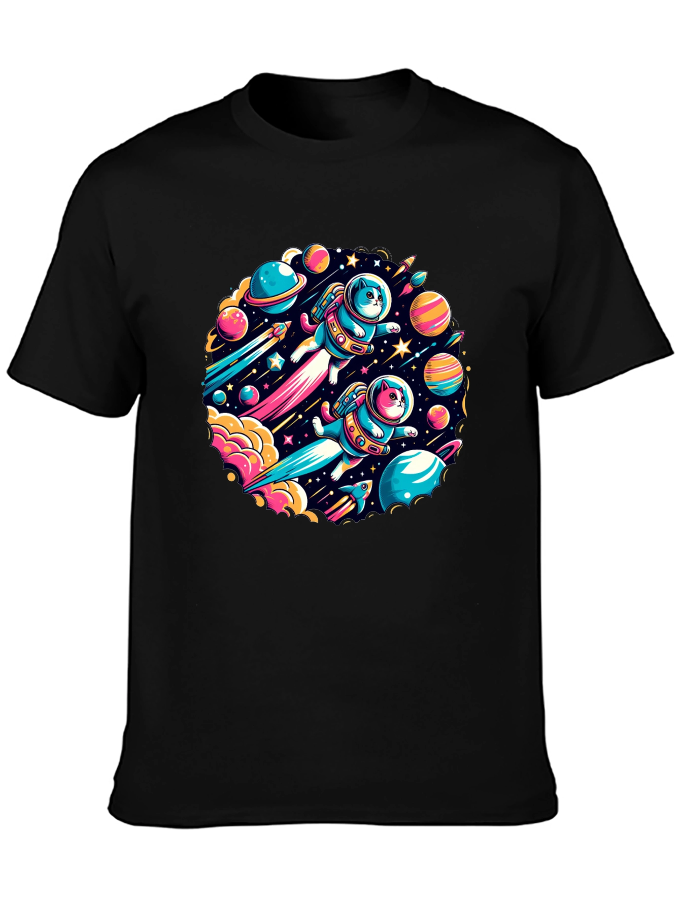 Space Cats Graphic T-Shirt - Quirky Outer Space Design
