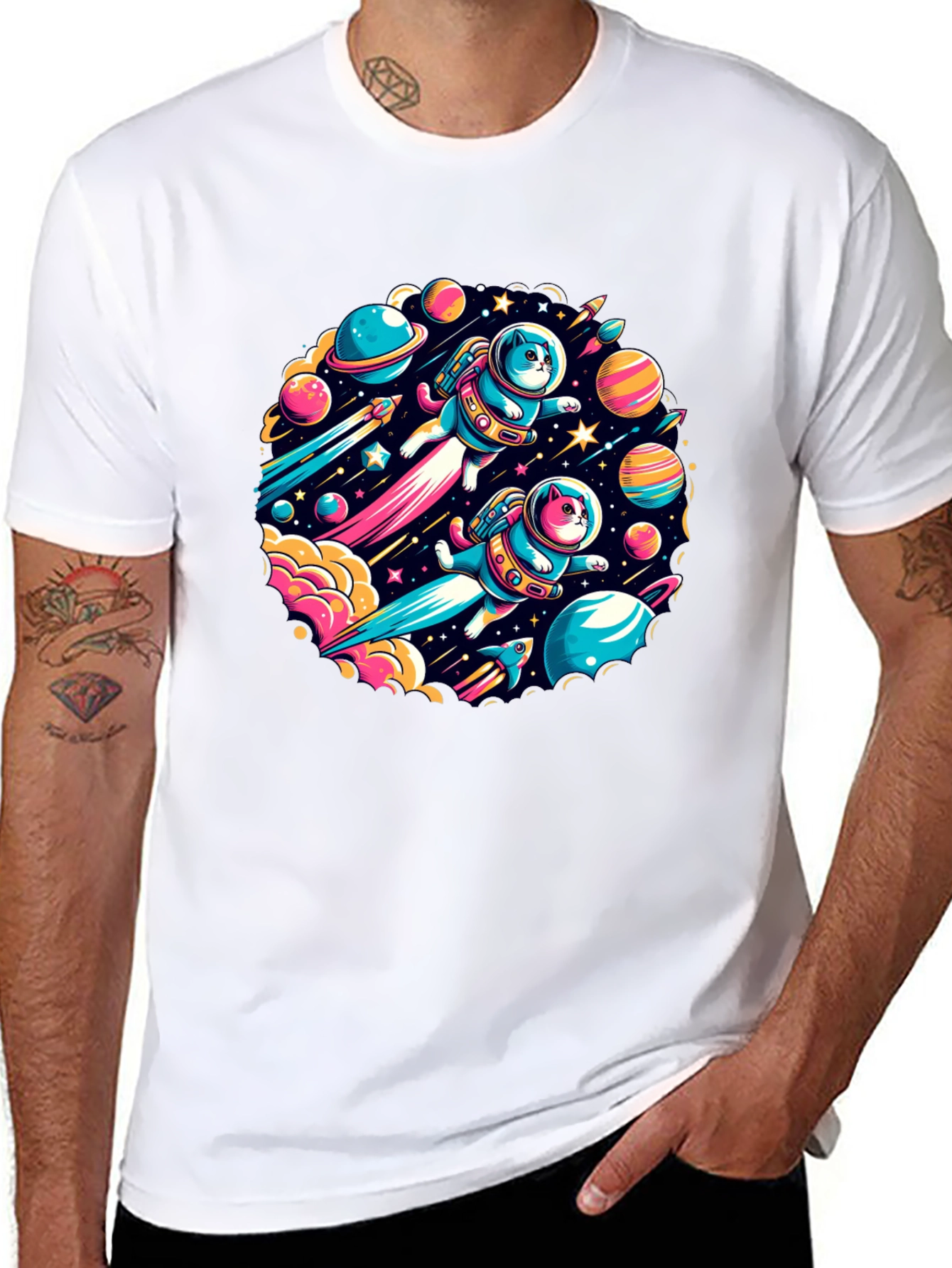 Space Cats Graphic T-Shirt - Quirky Outer Space Design