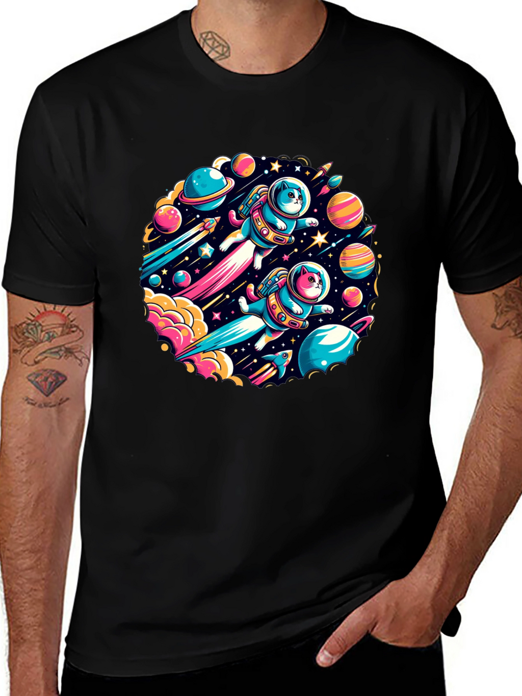 Space Cats Graphic T-Shirt - Quirky Outer Space Design