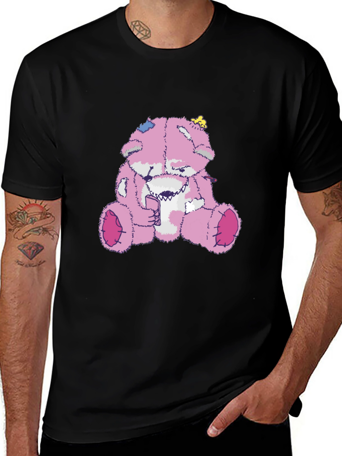 Creepy Pink Teddy Bear Graphic Tee