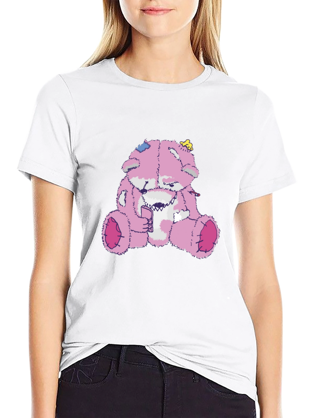 Creepy Pink Teddy Bear Graphic Tee