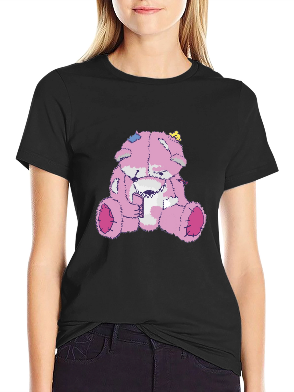Creepy Pink Teddy Bear Graphic Tee