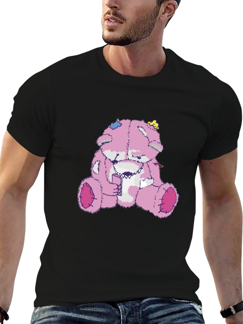 Creepy Pink Teddy Bear Graphic Tee