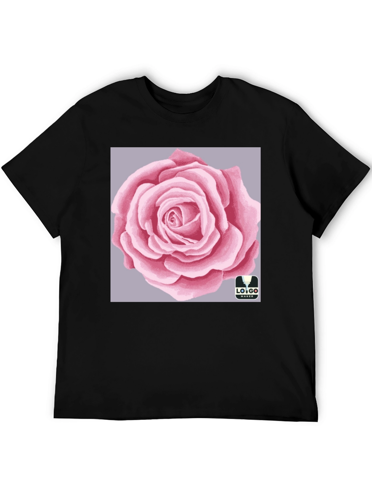 Mens Black T-Shirt with Rose Graphic
