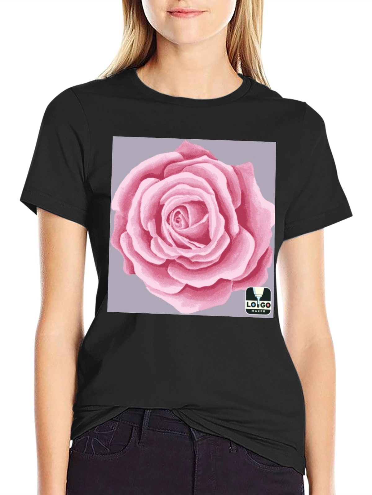 Mens Black T-Shirt with Rose Graphic