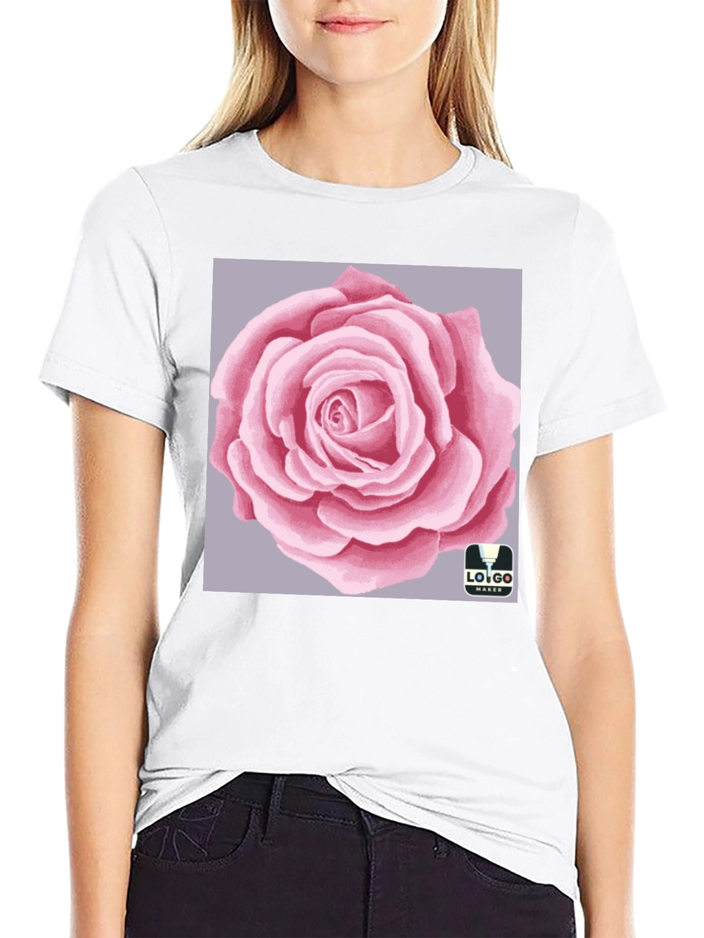 Mens Black T-Shirt with Rose Graphic