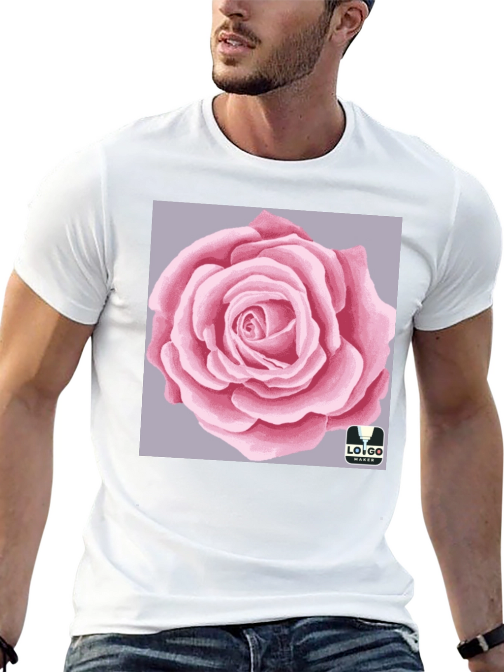 Mens Black T-Shirt with Rose Graphic