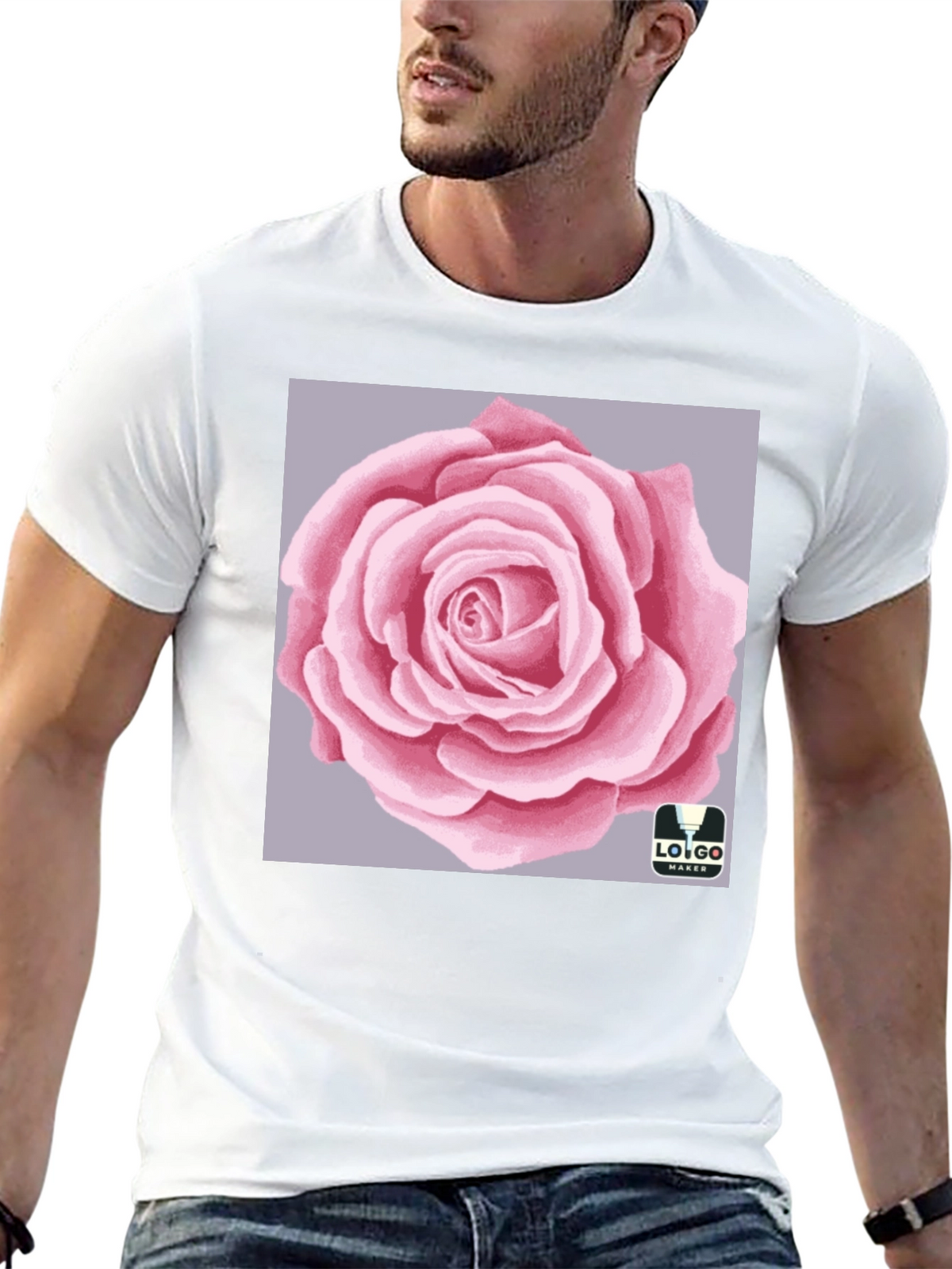 Mens Black T-Shirt with Rose Graphic