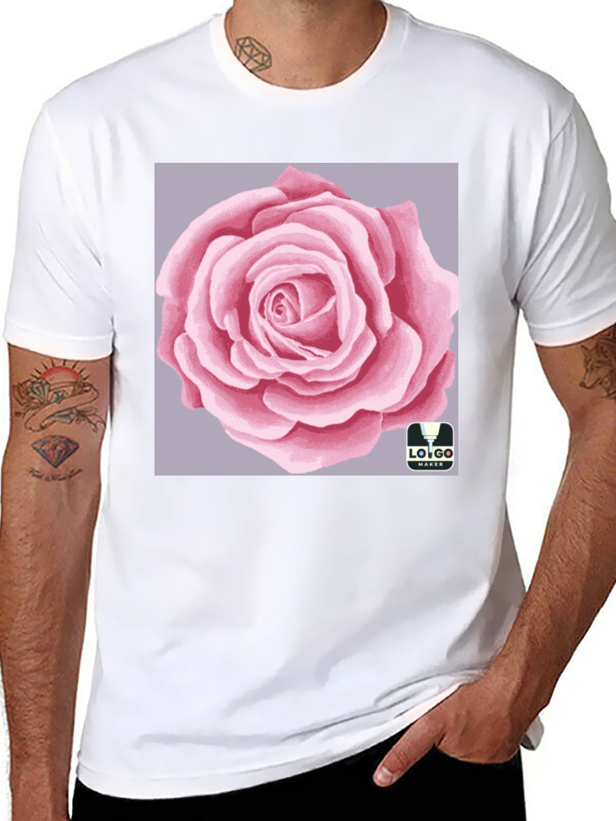 Mens Black T-Shirt with Rose Graphic