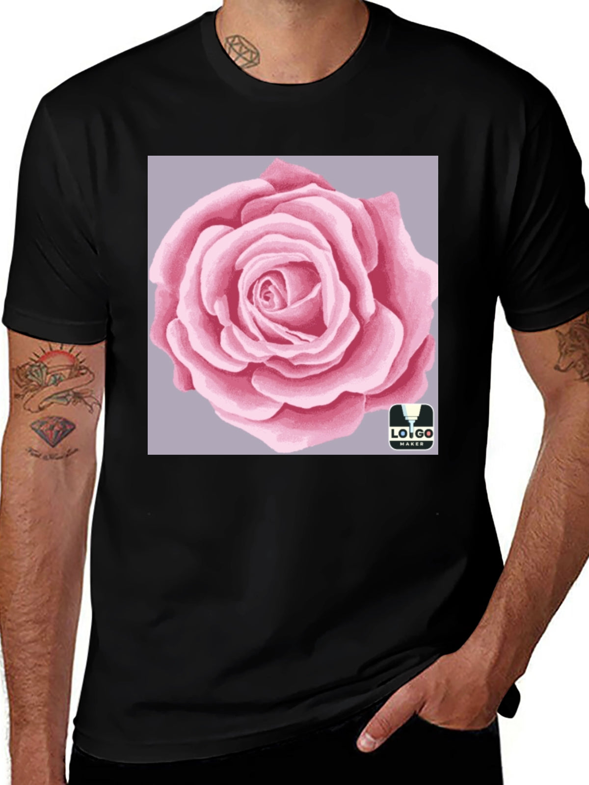 Mens Black T-Shirt with Rose Graphic